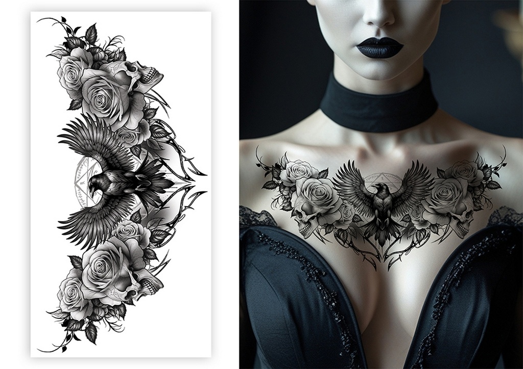Tattoo For Neck Raven 23.5x12.5cm