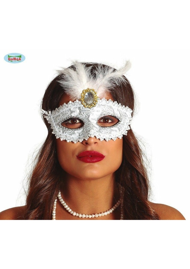 Venetian Feathered White Mask - Adult One Size