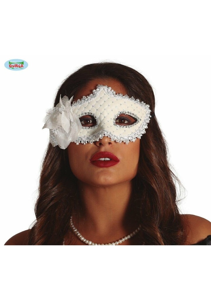 Venetian White Mask With Flower - Adult One Size