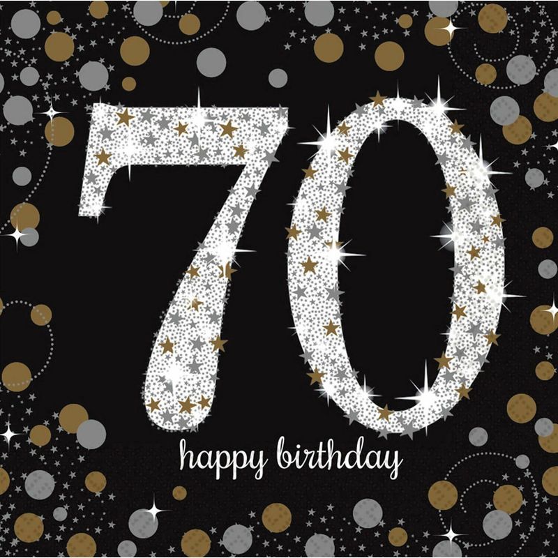 [511964] 70th Gold Sparkling Celebration Napkins 33cm x 33cm - 16pk