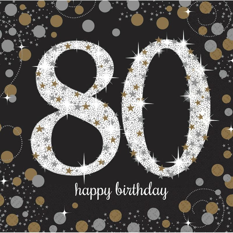 80th Gold Sparkling Celebration Napkins 33cm x 33cm - 16pk