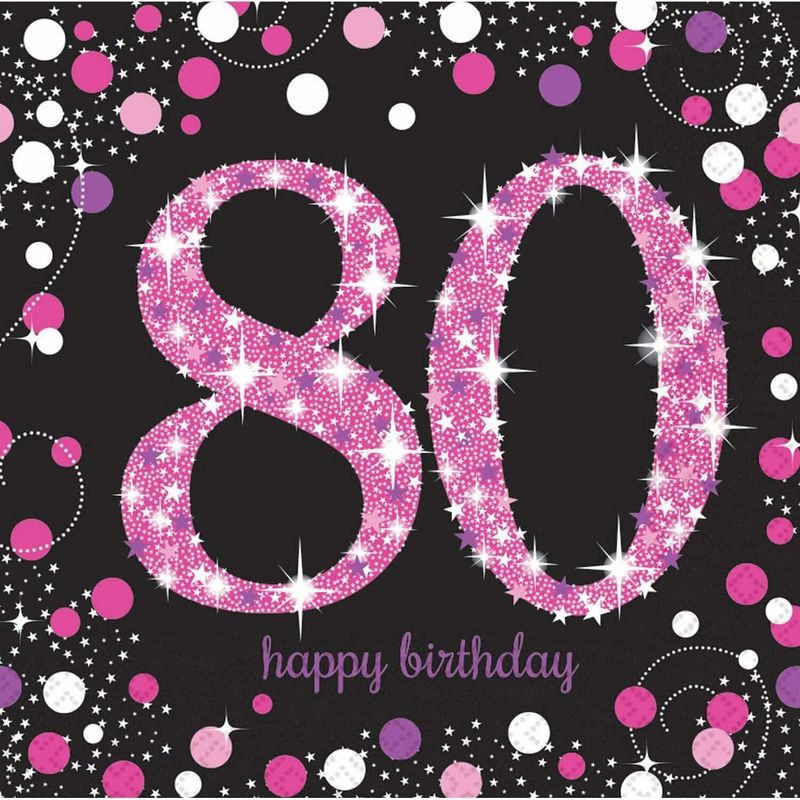80th Pink Sparkling Celebration Napkins 33cm x 33cm - 16pk