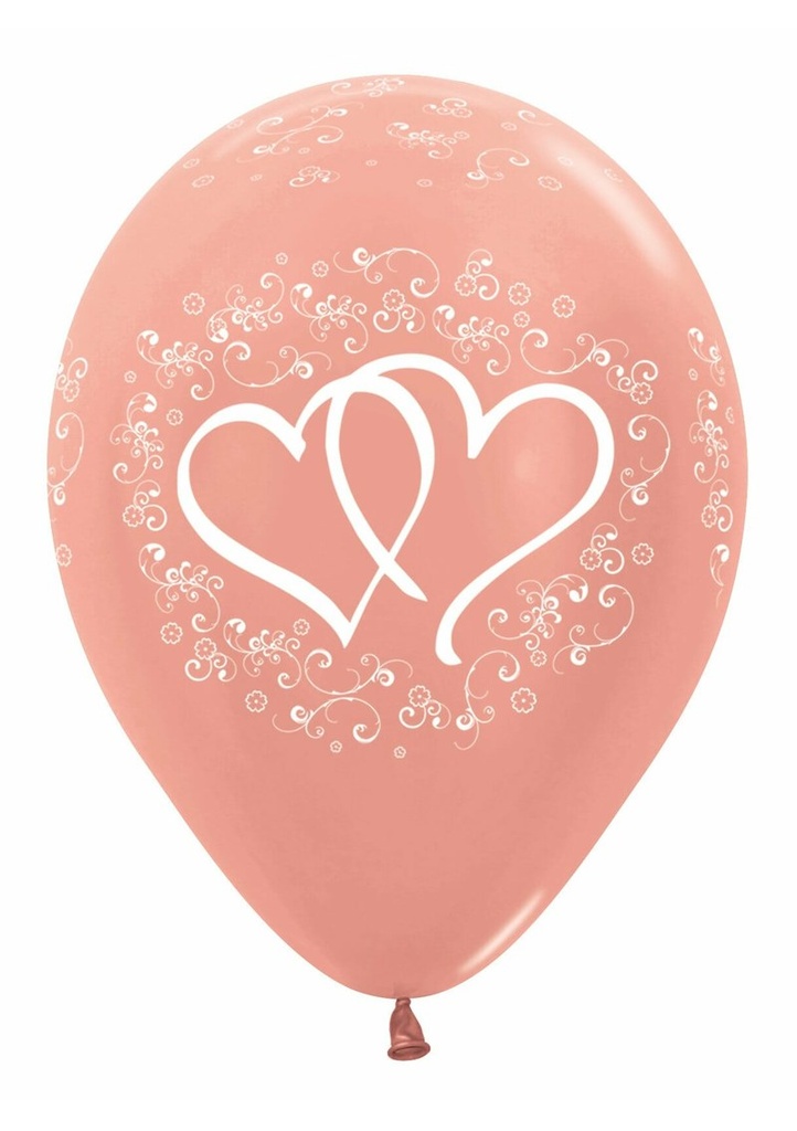 Metalic Rose Gold Printed Entwinted Hearts - 12" Latex Balloon
