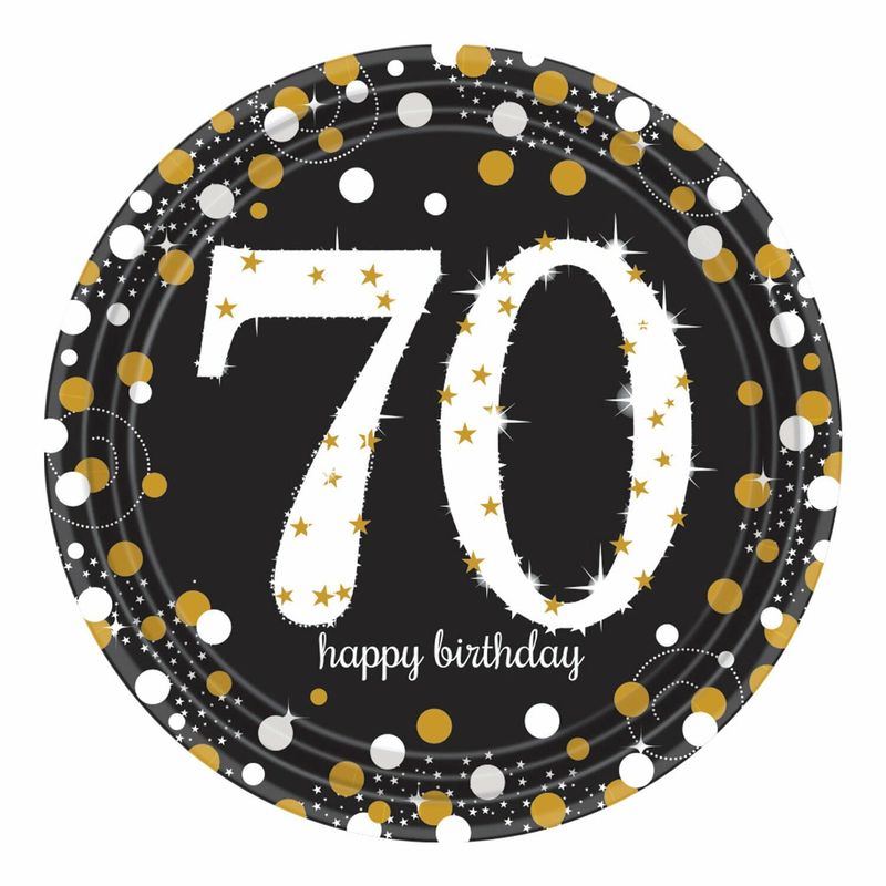 [551964 AM] 70th Gold Sparkling Celebration Paper Plates 22.9cm – 8pk