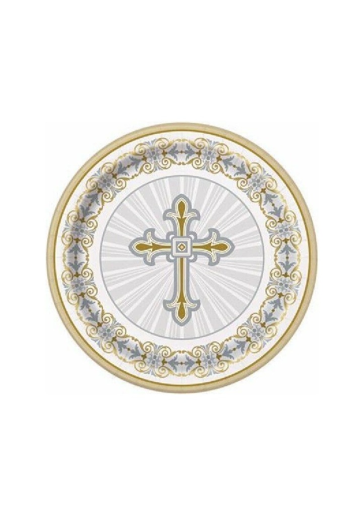 Radiant Cross Silver & Gold Paper Plates 21.9cm - 8pk