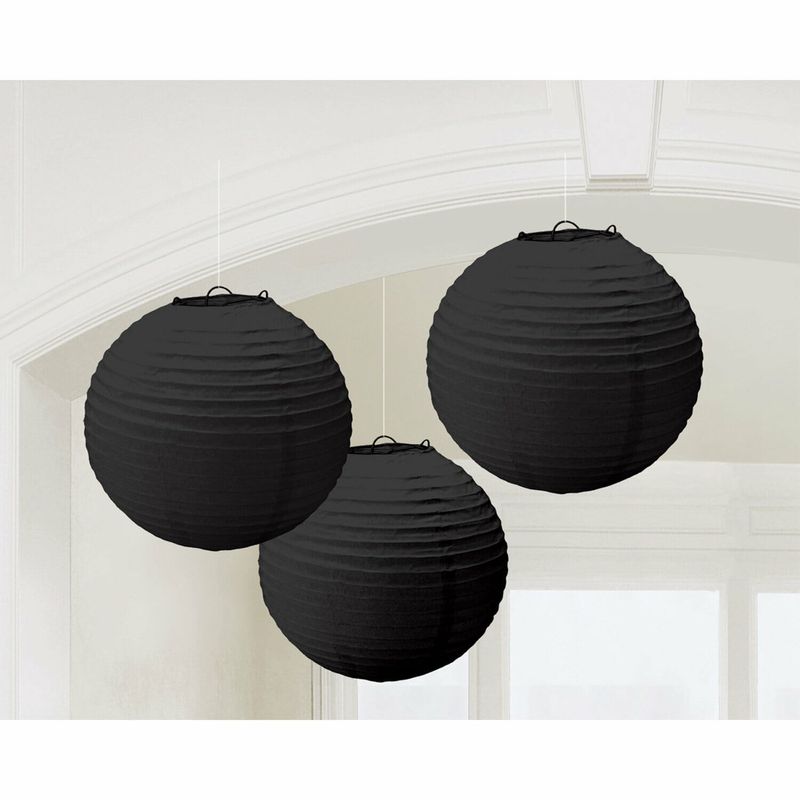[24055-10-55] Black Paper Lantern Decorations 24.1cm - 3pk