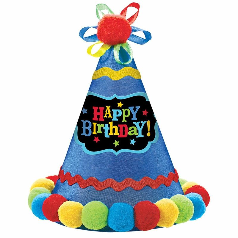 Birthday Brights Paper/Fabric Cone Hat - 20.9cm