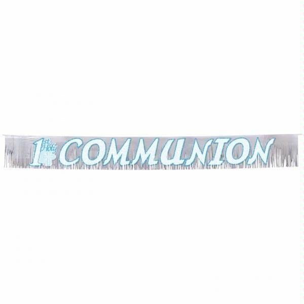 [128280] 1st Holy Communion Glitter Fringed Metallic Banner Blue 22.8cm x 2.4m