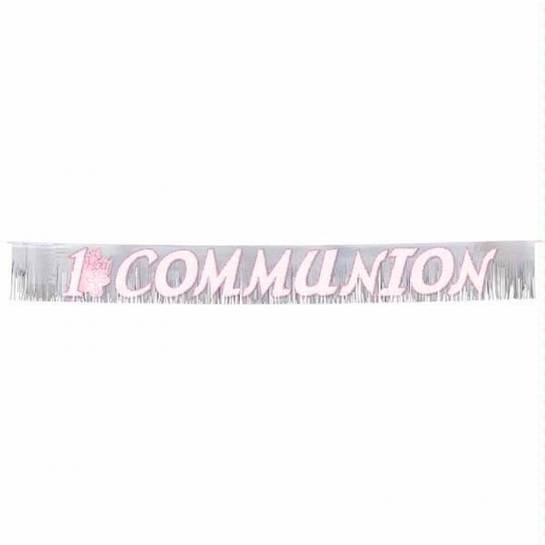 [128279] 1st Holy Communion Glitter Fringed Metallic Banner Pink 22.8cm x 2.4m