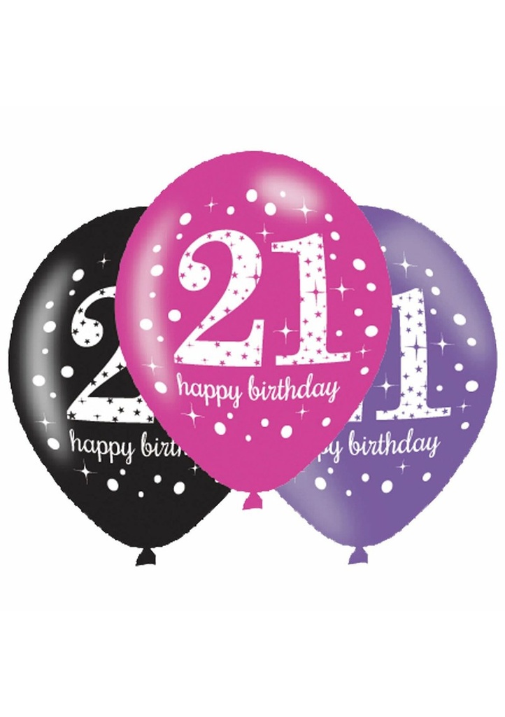 [9900875] Happy 21th Birthday pin Mix Sparkling Celebration 11" Latex Balloons - 6pk