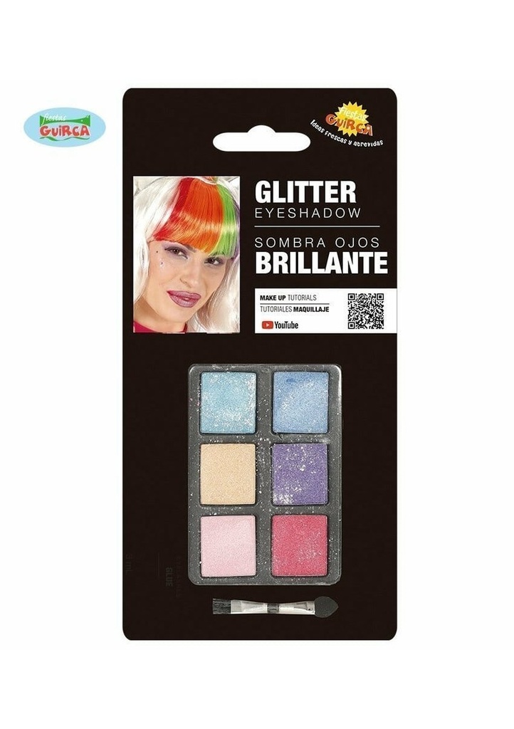 [15719] Eye Shadow Six Colours Set With Glitter & Brush