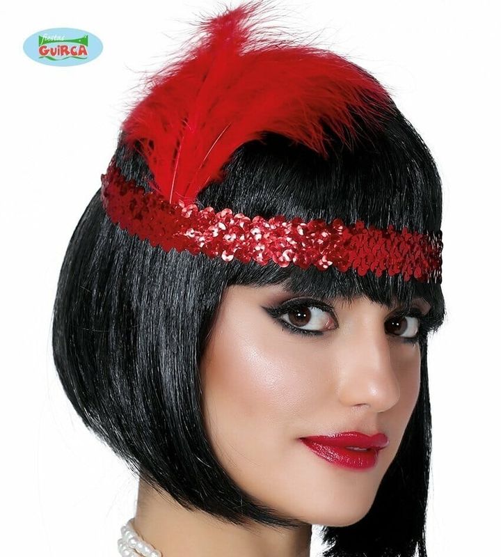 Charleston Red Headband with Feathers