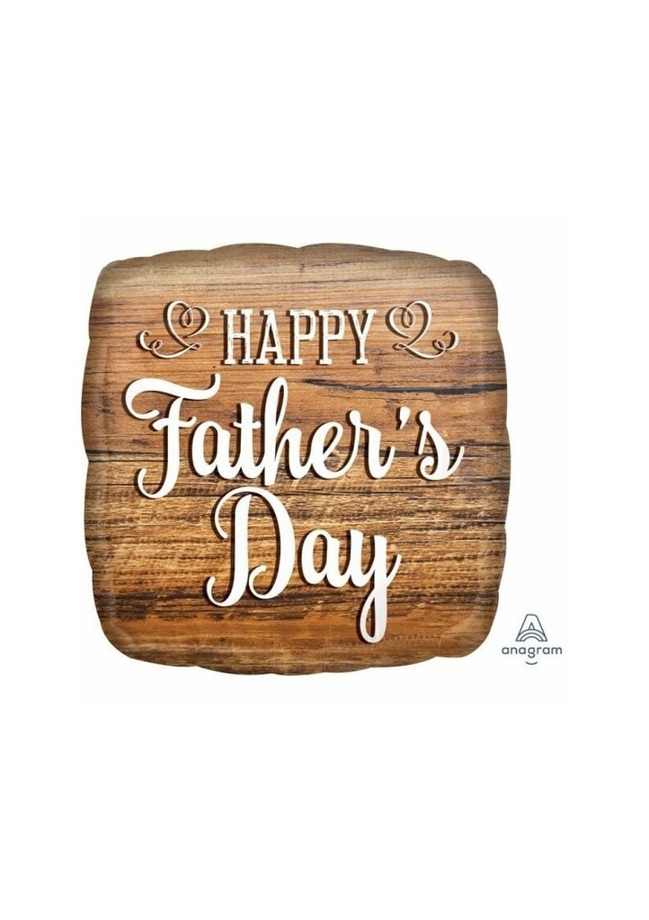 Happy Father's Day Wood Sign Round Foil Balloon - 17 Inch (43cm)