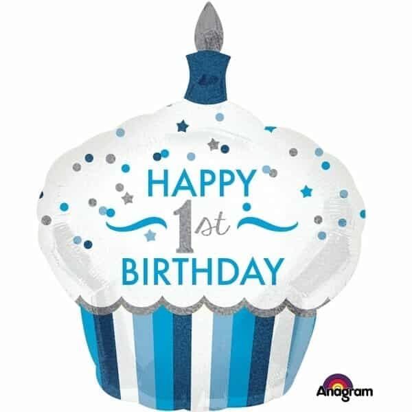 [3452301] 1st Birthday Boy Cupcake SuperShape Foil Balloon - 29'' x 36'' (73cm x 91cm)