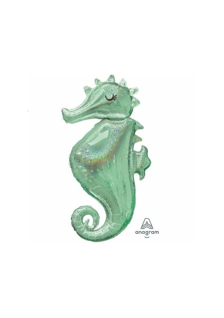 Seahorse Mermaid Wishes SuperShape Holographic Foil Balloon - 20'' x 38'' (50cm x 96cm)