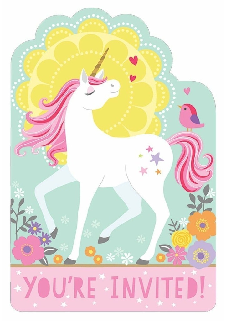 [491929] Magical Unicorn Party Invitations & Envelopes - 8pk
