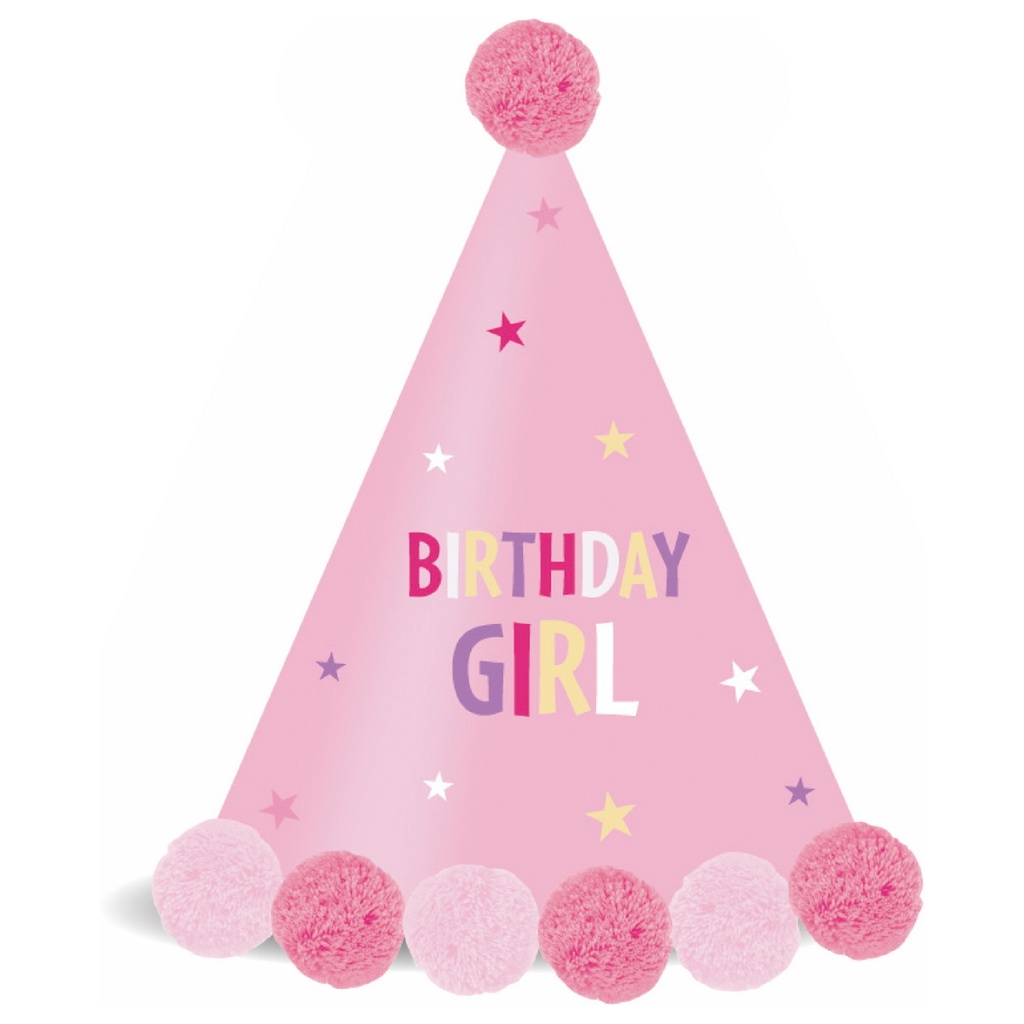 Party Essentials Paper Hat with Pom Pom Pink - 1pc
