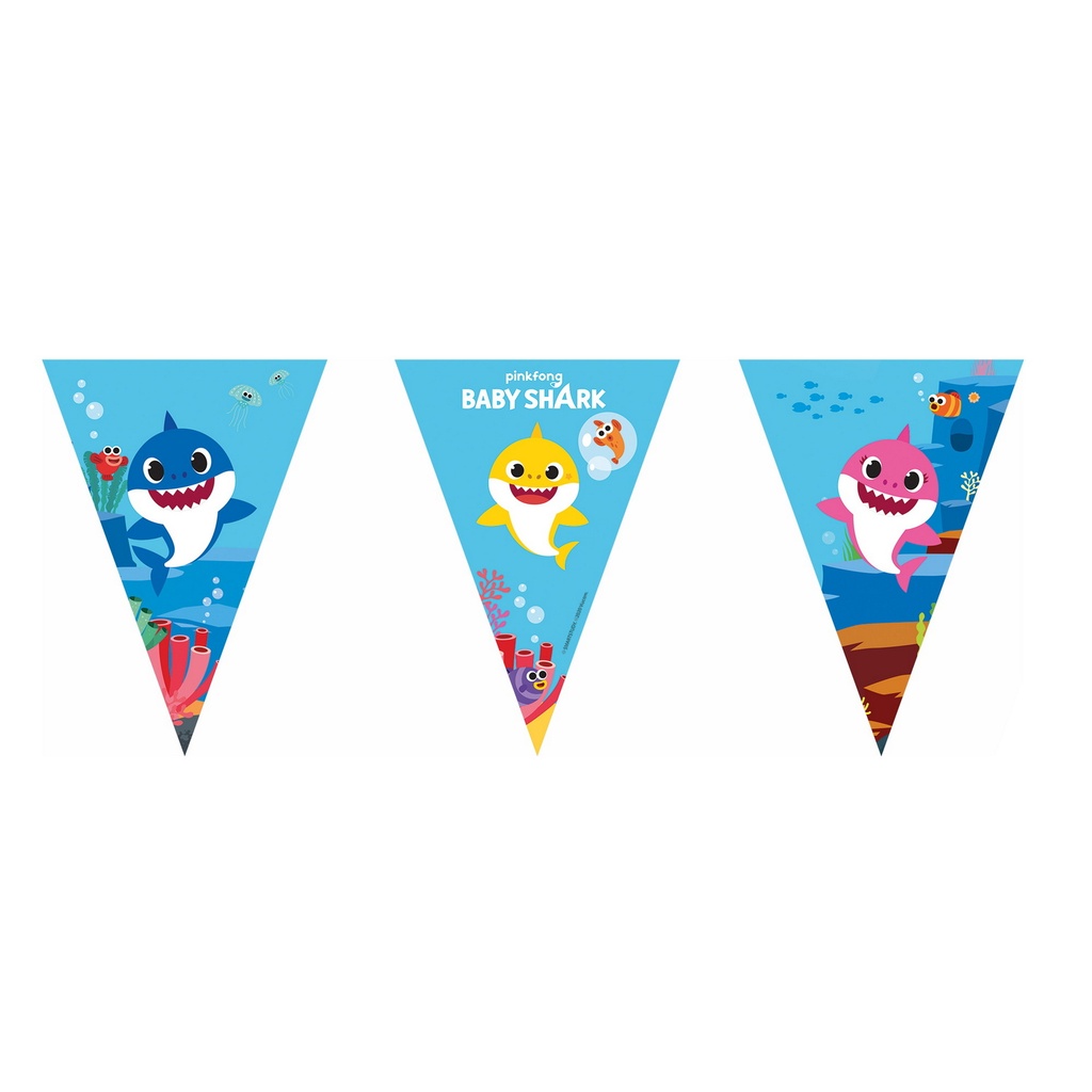 Baby Shark Paper Triangle Flag Banner (9 Flags)  2.3m - 1pc