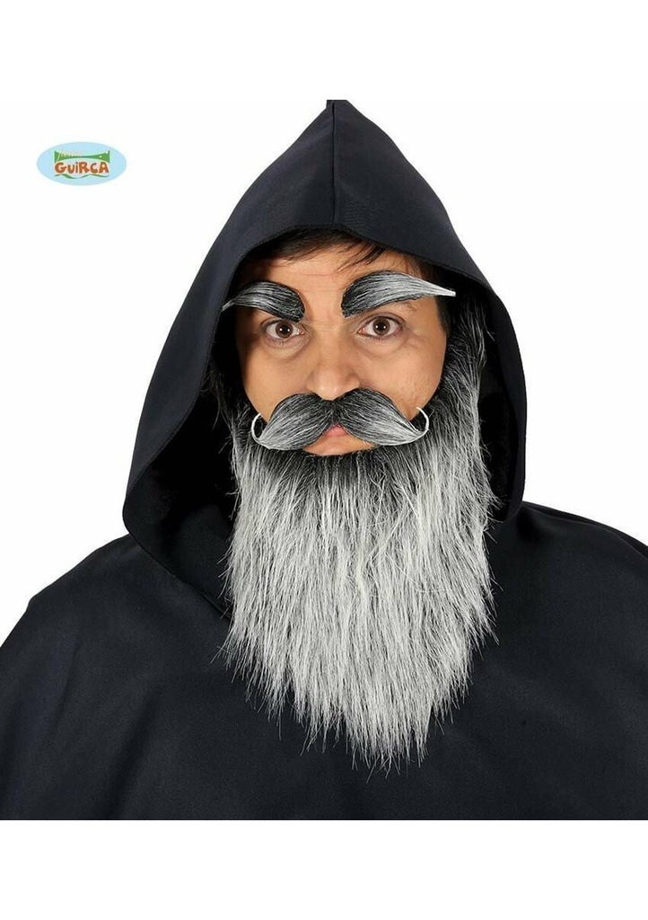 Gray Long Beard With Moustache & Eyebrows