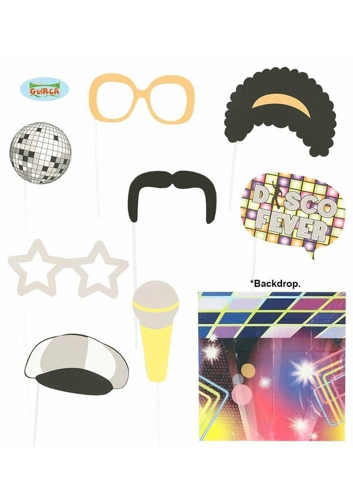 [7212] Photo Booth Props Disco Theme - 9pc