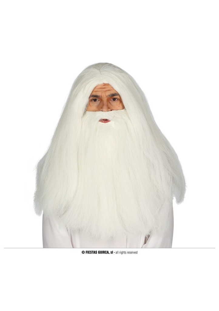 [4039] White Santa Claus / Wizard Beard & Wig - Adult One Size