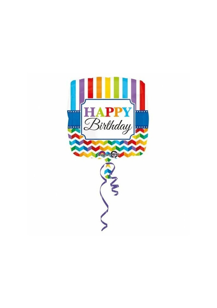 Happy Birthday Stripes & Chevron Standard Foil Balloon - 43 cm