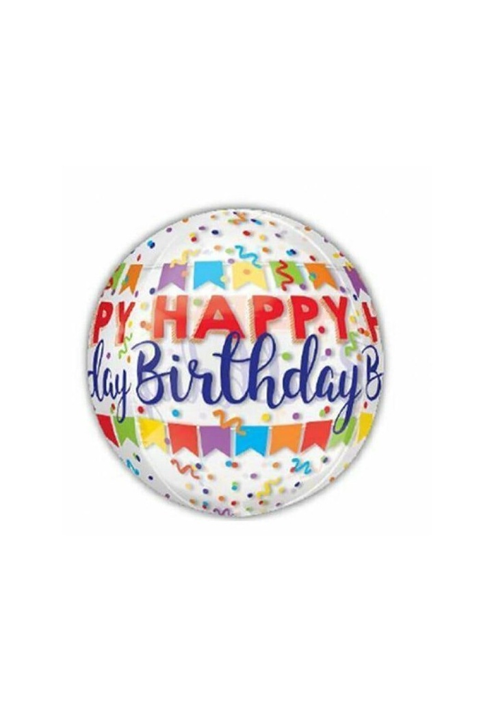 Happy Birthday Banner Bash Clear Orbz Foil Balloon - 38cm x 40cm