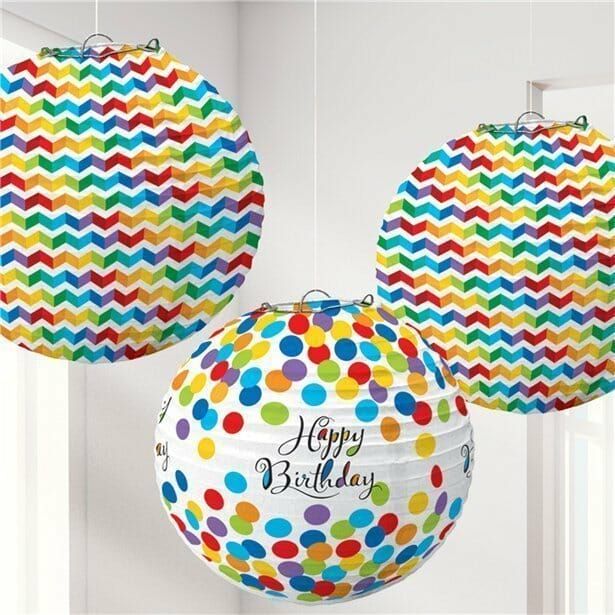 Bright Birthday Lanterns 9.5 in (24.1cm) - 3pk