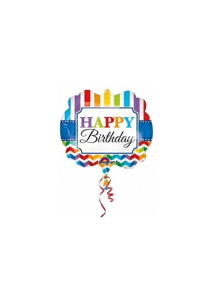 Stripe & Chevron Happy Birthday Supe Shape Foil Balloon 25" x 22" (63cm x 55cm)