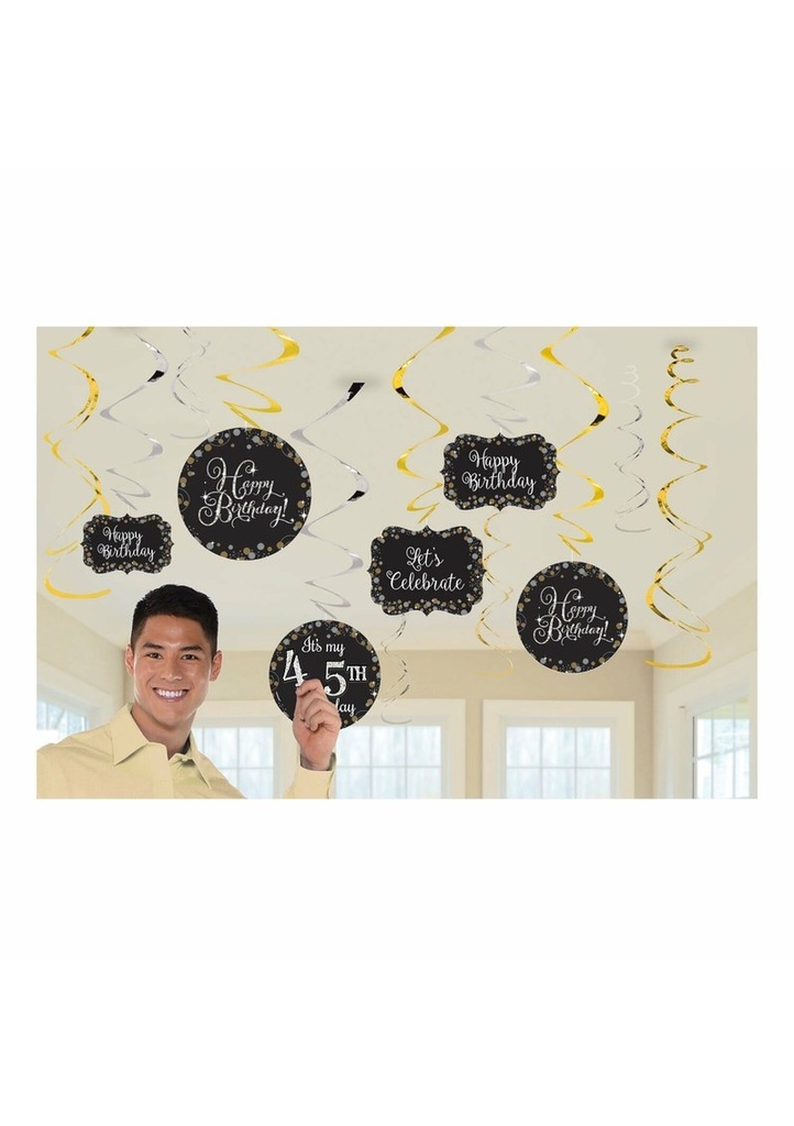 Sparkling Gold Celebration Add Any Age Swirl Decorations - 12pk
