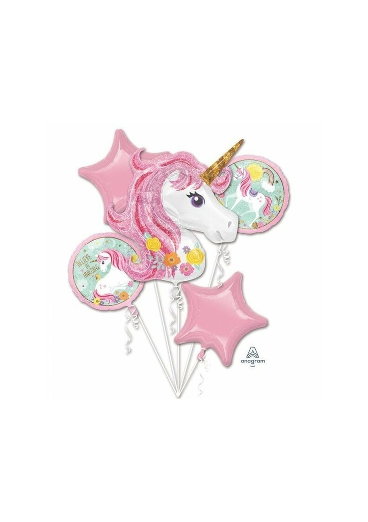 [3727401] Magical Unicorn Balloon Bouquet - 5 pk