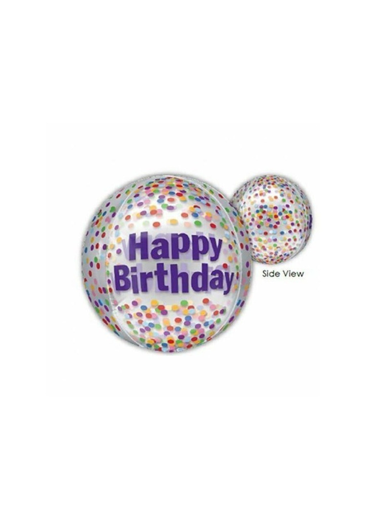 Happy Birthday Funfetti Clear Orbz Foil Balloon 38cm x 40cm