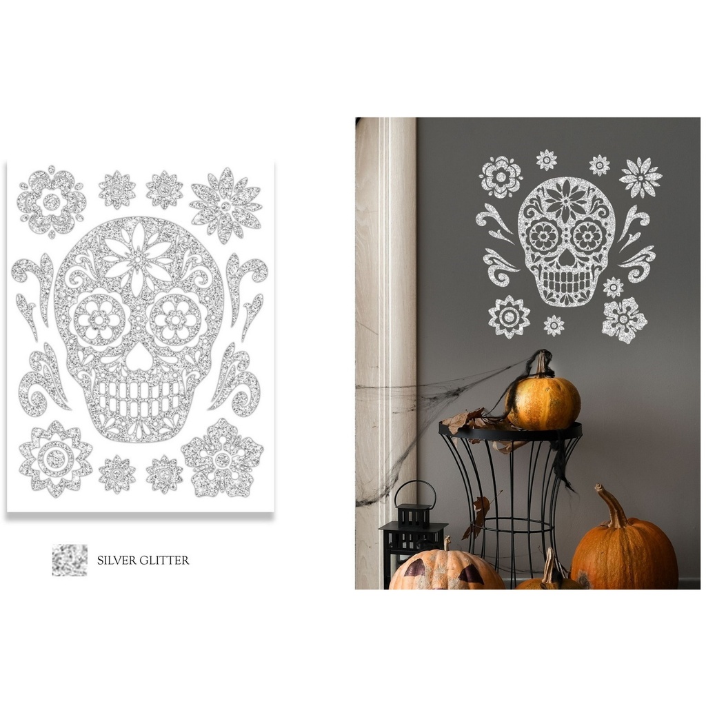 Halloween Skull Sticker Glitter Effect 30x40cm