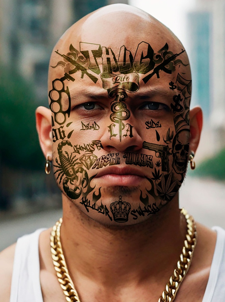 [15945] Face Tattoo Thug Life 30x13cm