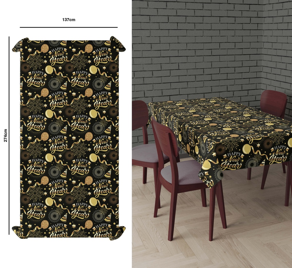 Happy New Year Table Cover 137x274cm