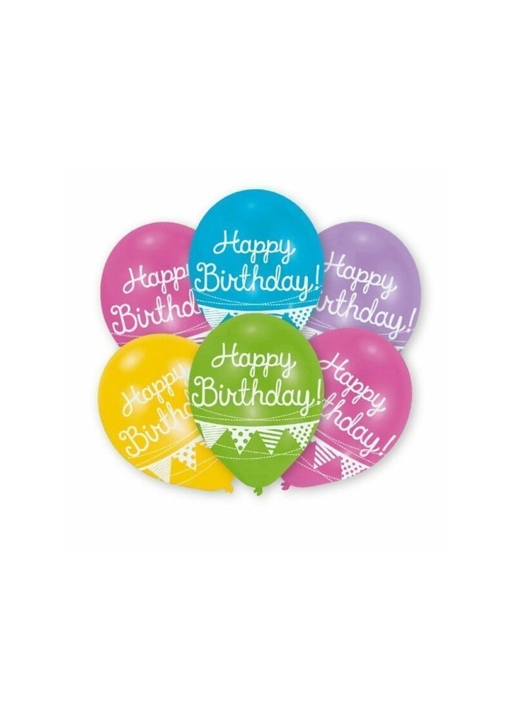 Happy Birthday Assorted Bunting Printed Latex Balloons 11" - 6pk