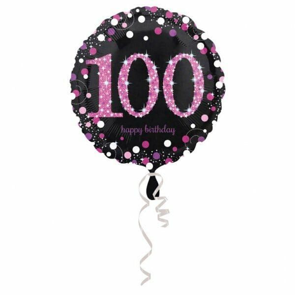 [3379201] 100 Happy Birthday Black/Pink Foil Balloon 18'' - 45cm