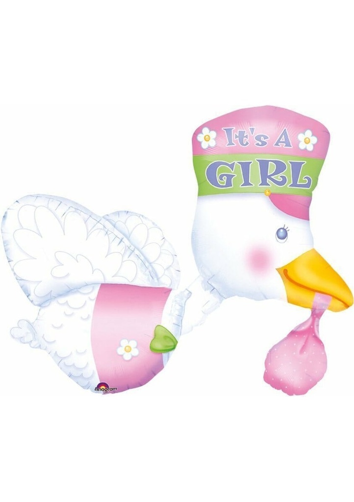 It's a Girl Stork Super Shape Foil Balloon 23" x 32" (58cm x 81cm)