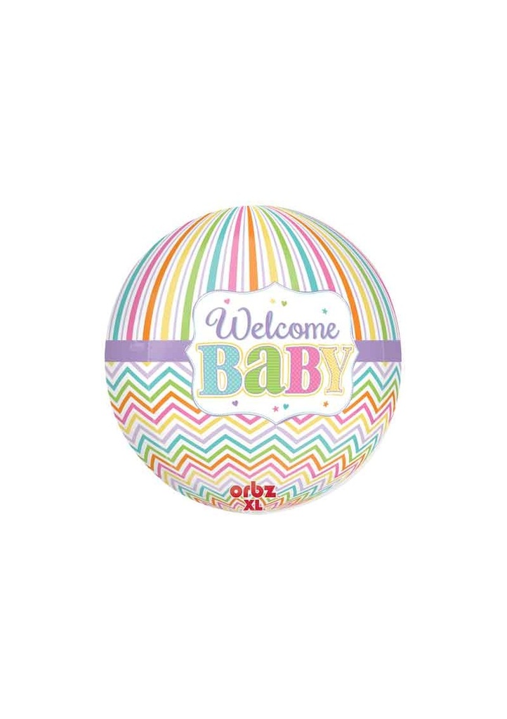 Welcome New Baby Orbz Round Foil Balloon 17" x 18 " (43cm x 45cm)