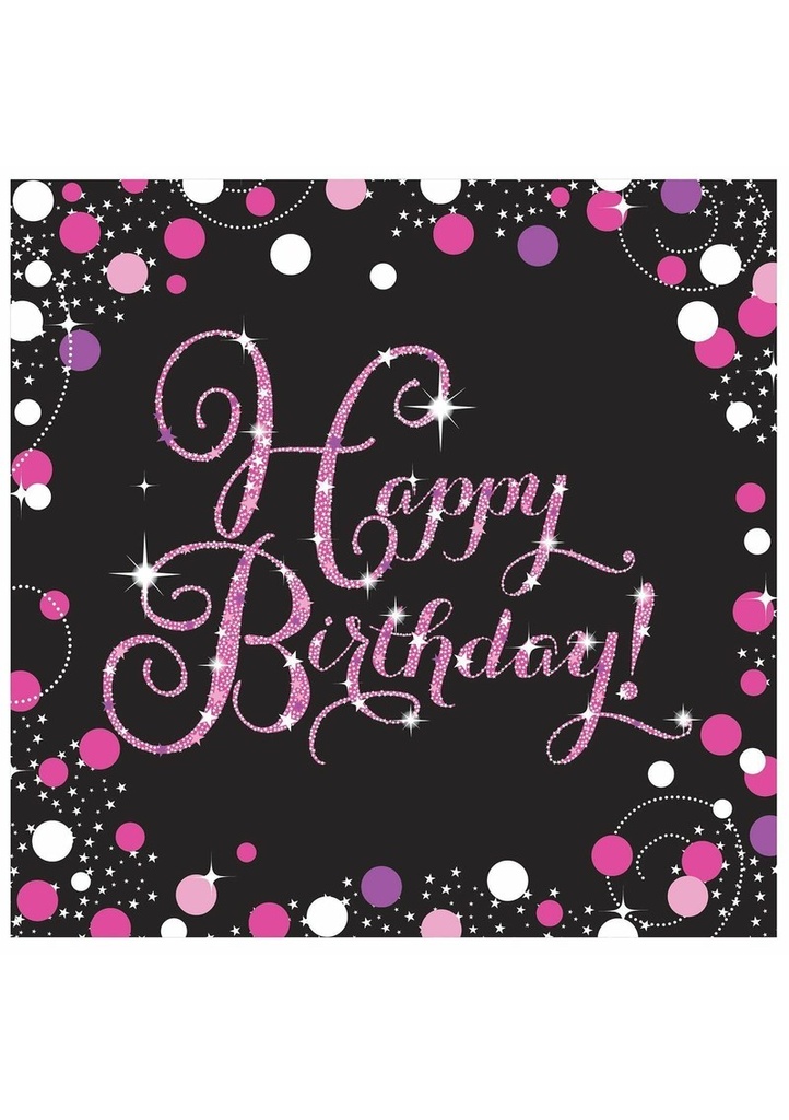 [9901182] Happy Birthday Pink Sparkling Celebration Napkins 33cm x 33cm - 16pk