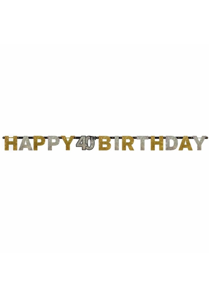 [120204] Gold Sparkling Celebration Happy Birthday Banner 213cm - Age 40