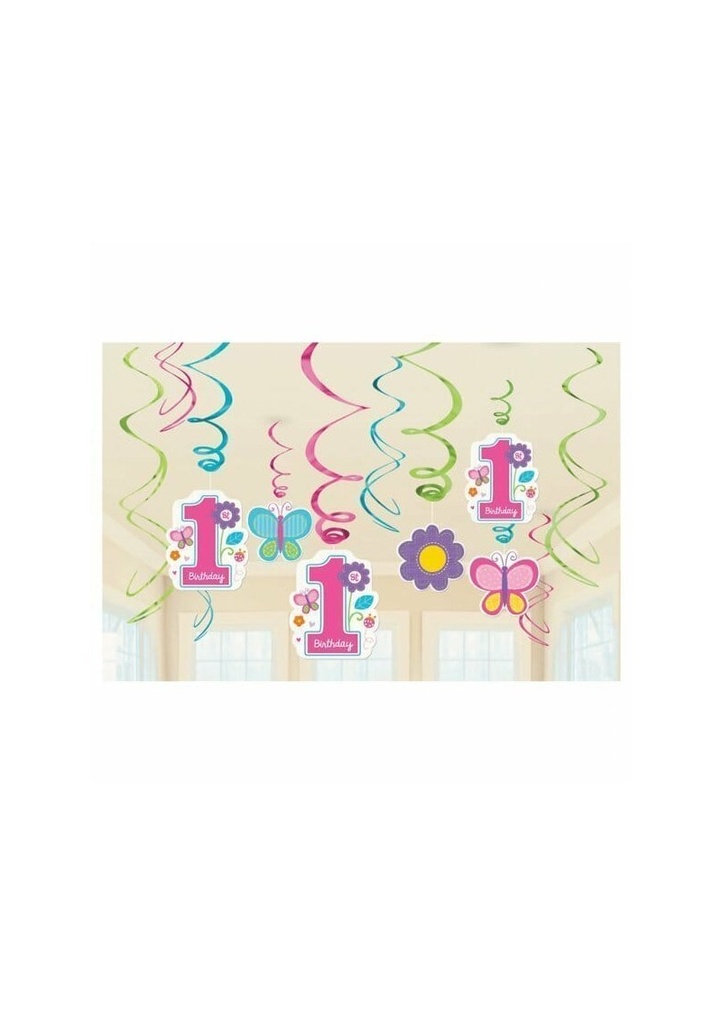 Sweet 1st Birthday Girl Swirl Decorations - 12pk