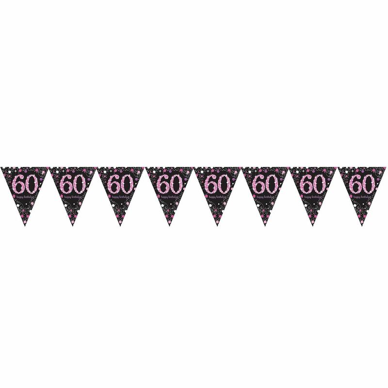 60th Pink Sparkling Celebration Plastic Flag Banner - 4m