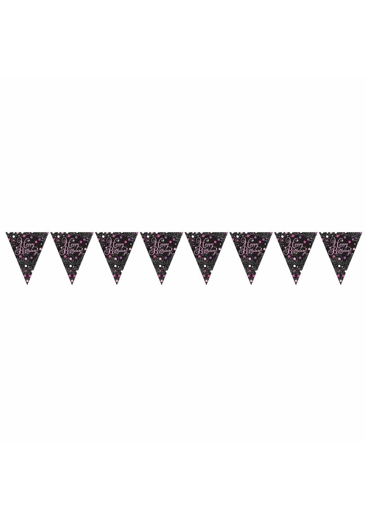 [9901184] Happy Birthday Pink Sparkling Celebration Plastic Flag Banner - 3.96m