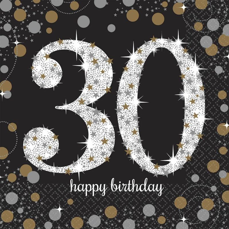 30th Gold Sparkling Celebration Napkins 33cm x 33cm - 16pk