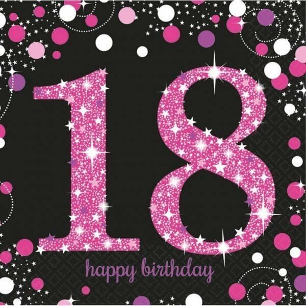 [9900579] 18th Pink Sparkling Celebration Napkins 33cm x 33cm - 16pk
