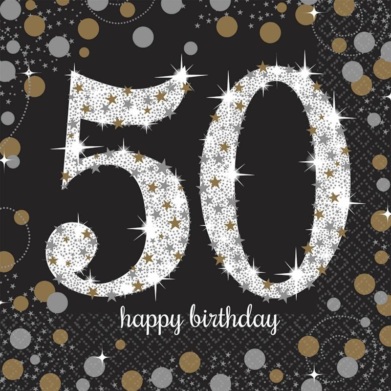 50th Gold Sparkling Celebration Napkins 33cm x 33cm - 16pk