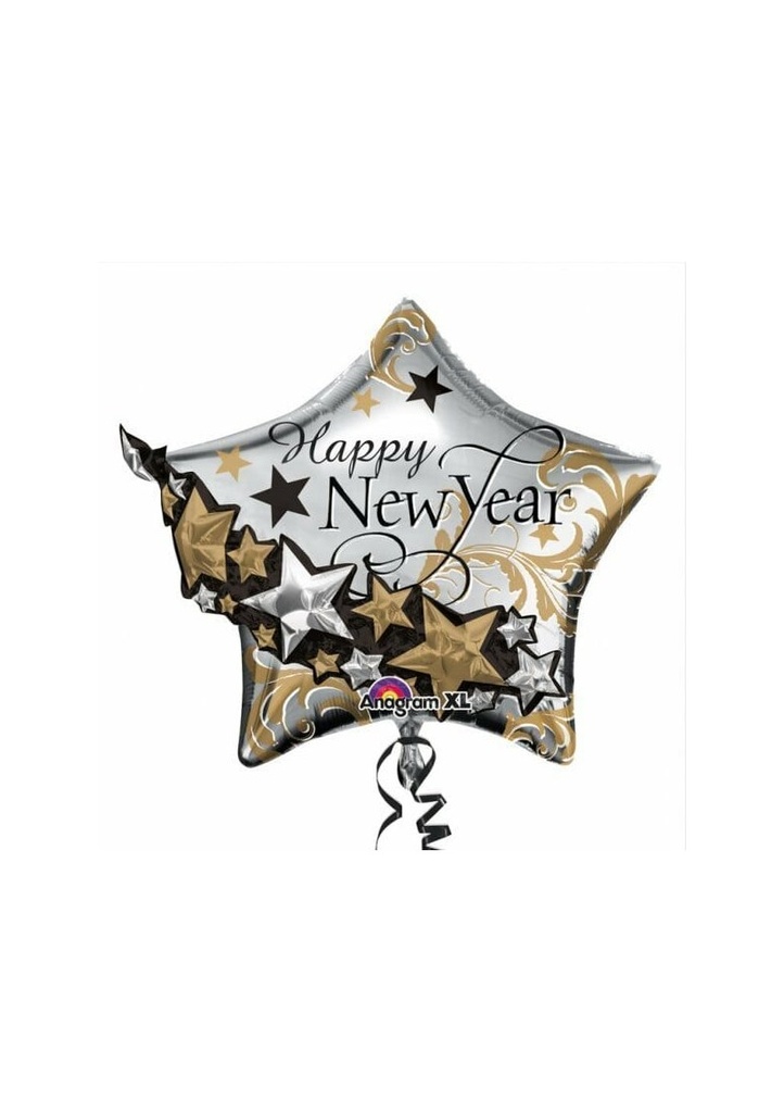 Happy New Year Star Garland Foil Balloon - 60cm x 68cm