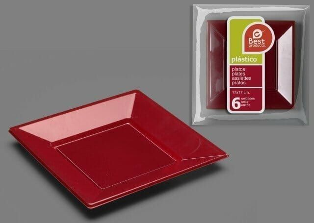 Burgundy Square Plate 17 cm - 6pk