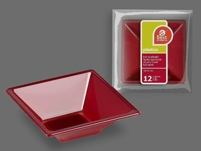 Burgundy Square Bowl 12 X 12 X 4 cm - 12pk